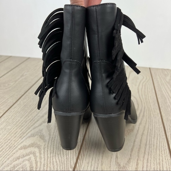 Code West Hugs N Kisses Fringe Western Boots 9M Black Faux Leather $110 - Picture 9 of 11